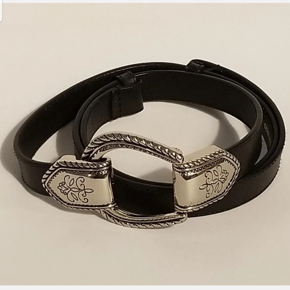 Chico's Women's Statement Slider Leather Belt Hook Buckle Skinny Size SM
